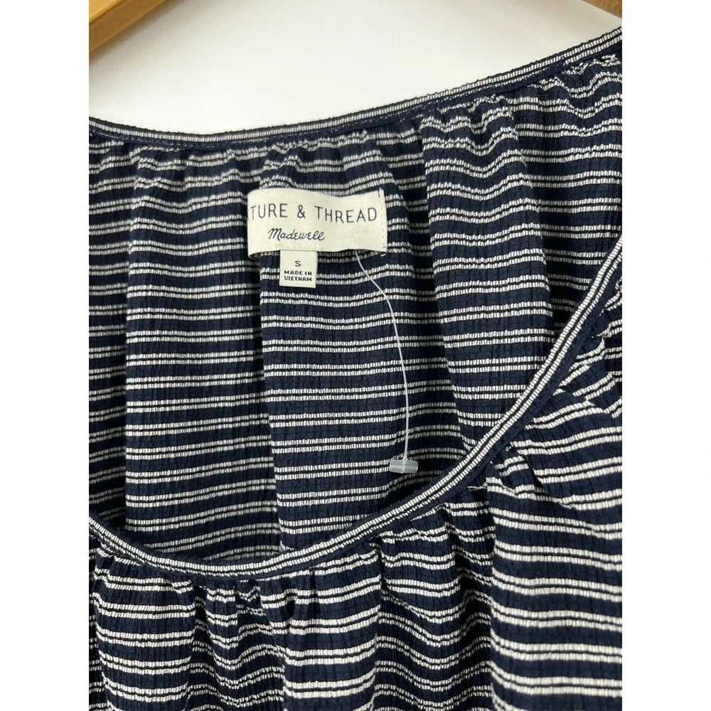 Madewell Texture & Thread Striped Puff Sleeve Square Neck Top Women's Size Small